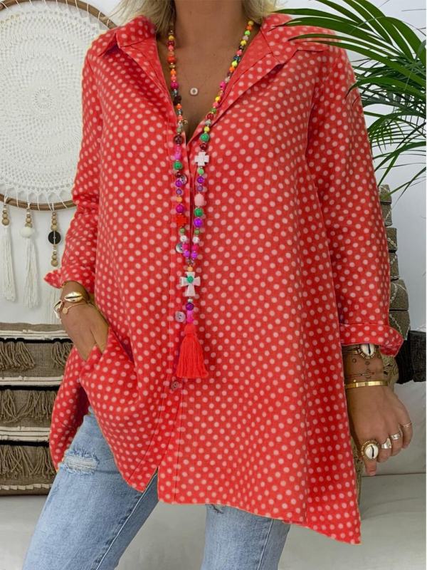 

Long Sleeve Polka Dots Shirt Collar Vintage Blouse