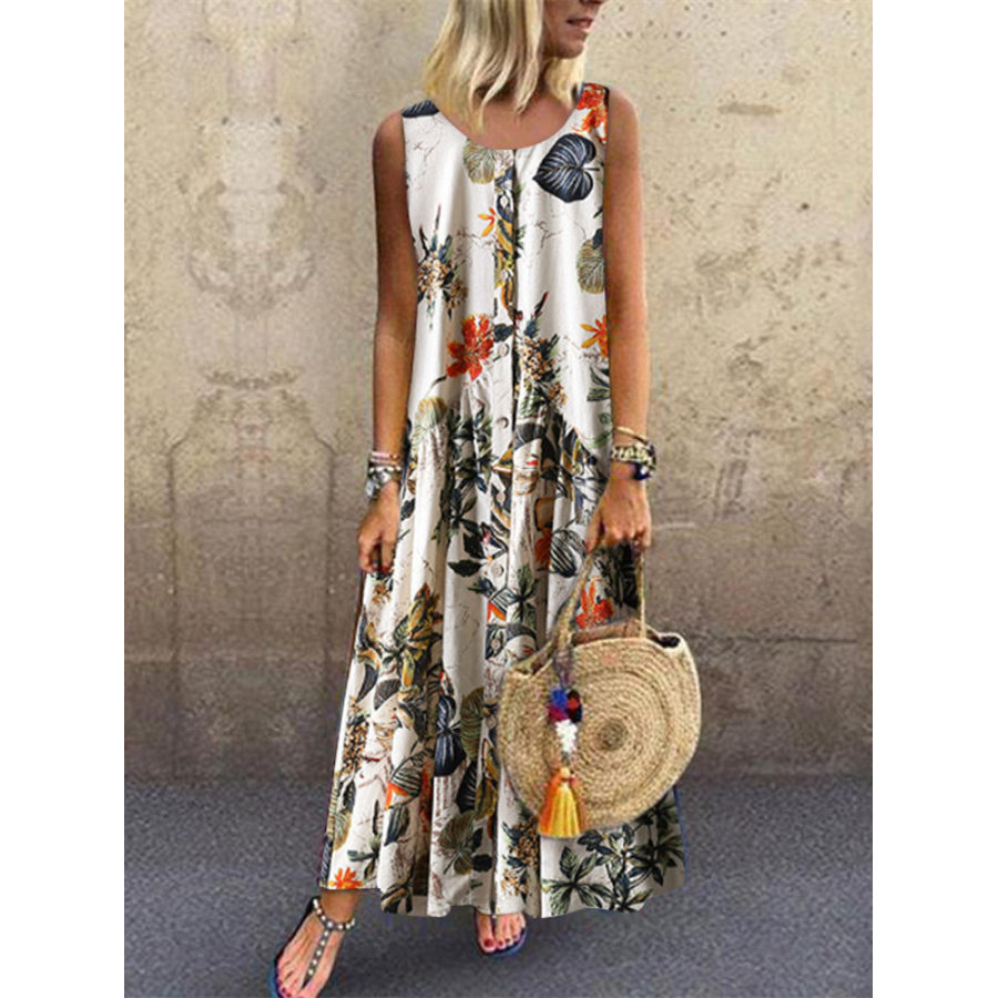 Fashion Botanical Jacquard Sleeveless Dresses