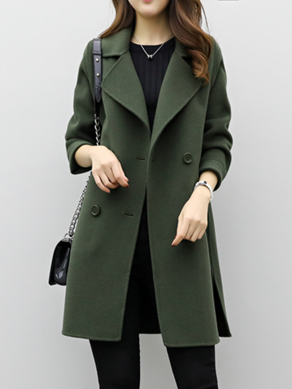 

Lapel Double Breasted Plain Long Sleeve Coats