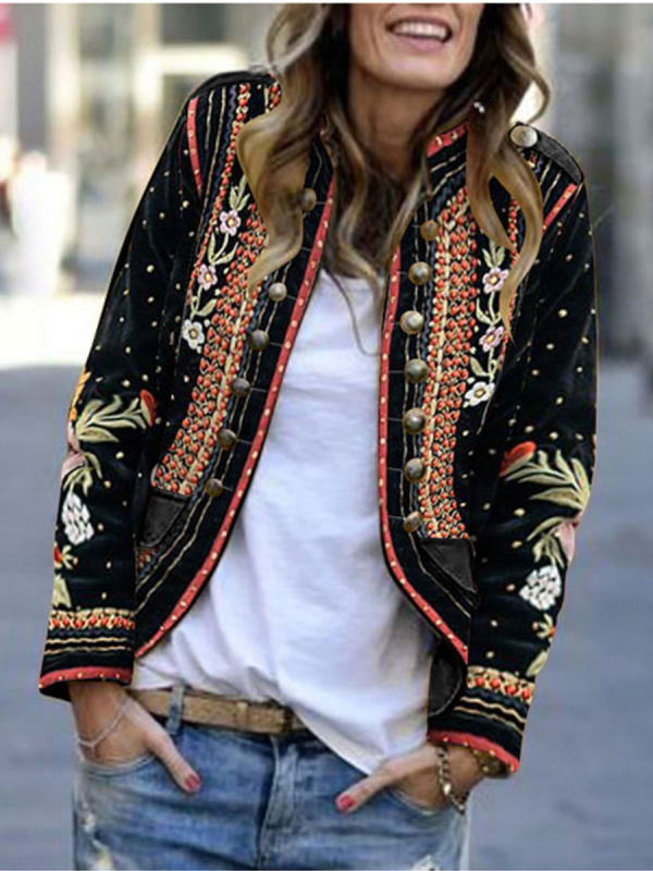 

Long Sleeve Floral Embroidery Blazer Outerwear