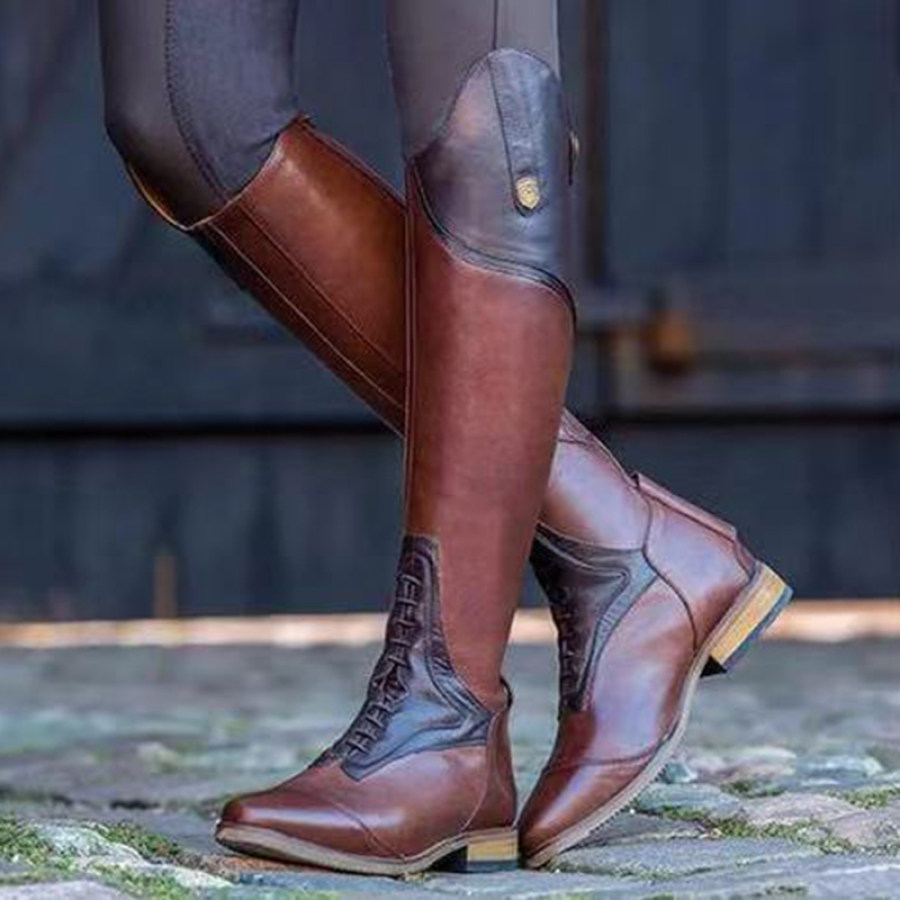 Womens fashion color matching metal decorative pointed knee boots