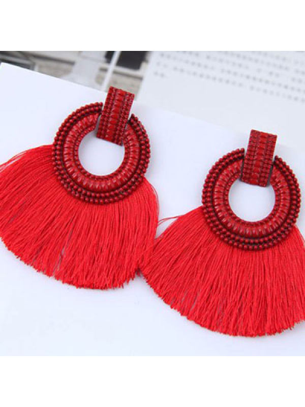 

Bohemian Fan-Shaped Silk Tassel Earrings