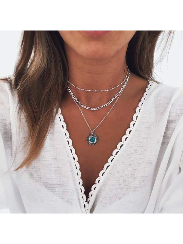 

Popular Bohemian Alloy Ancient Silver Turquoise Pendant