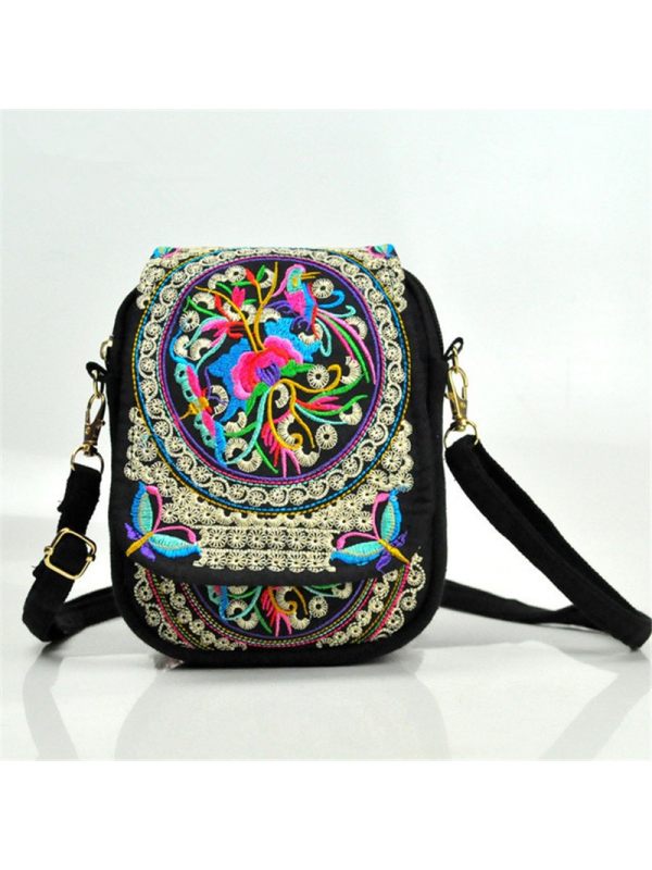 

Women Vintage embroidery zero wallet mobile phone packages handbag shoulder bag