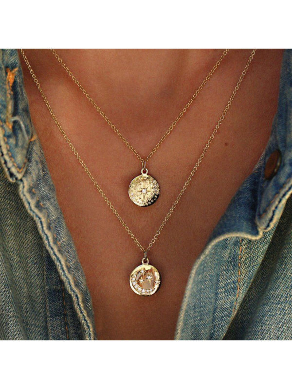 

Double Star Moon Pendant Necklace