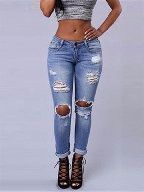

Women's Fashion Hole Worn Out Hollow Jeans