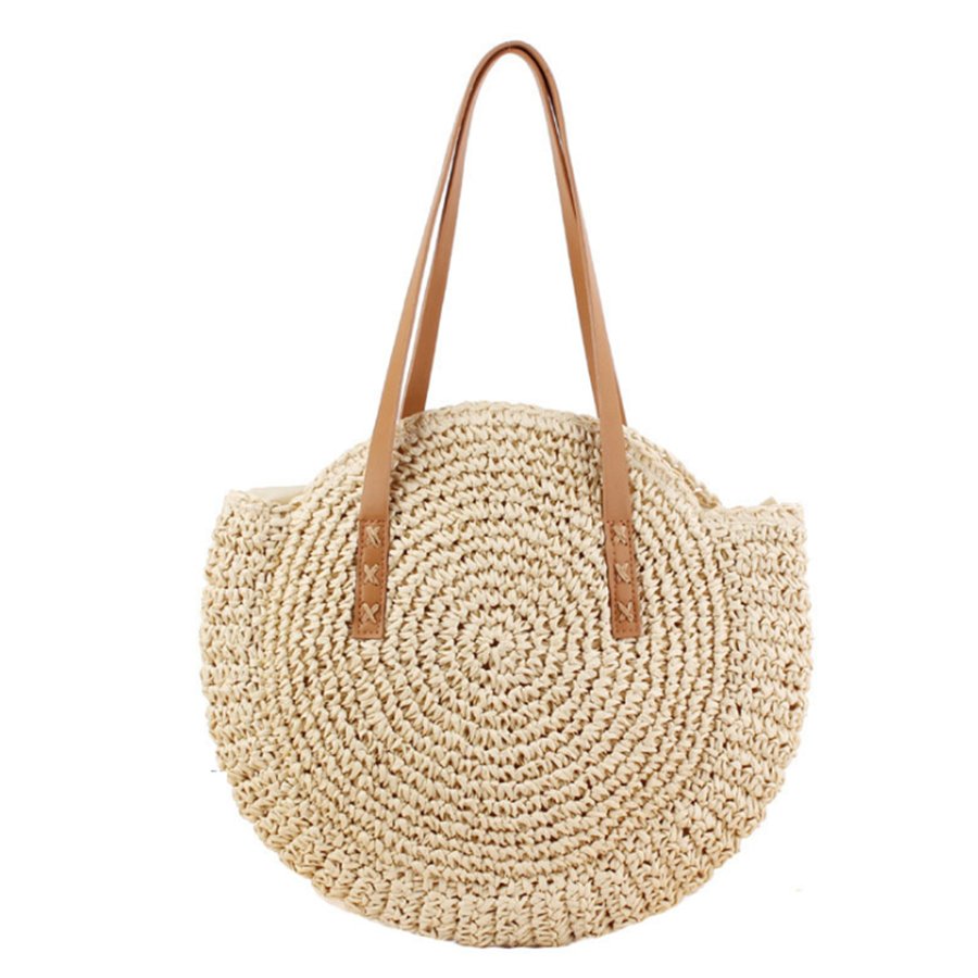 Simple round straw beach fashion handbag