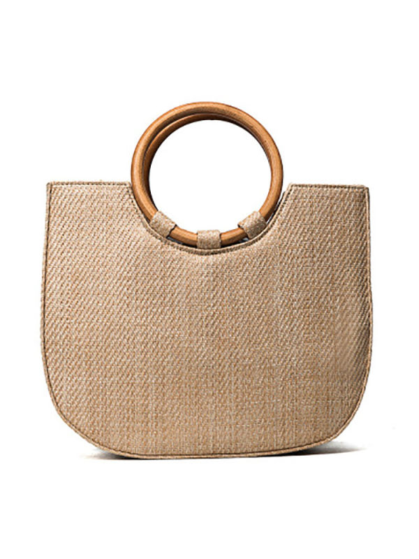 

Straw Wood Handle Hand Bag