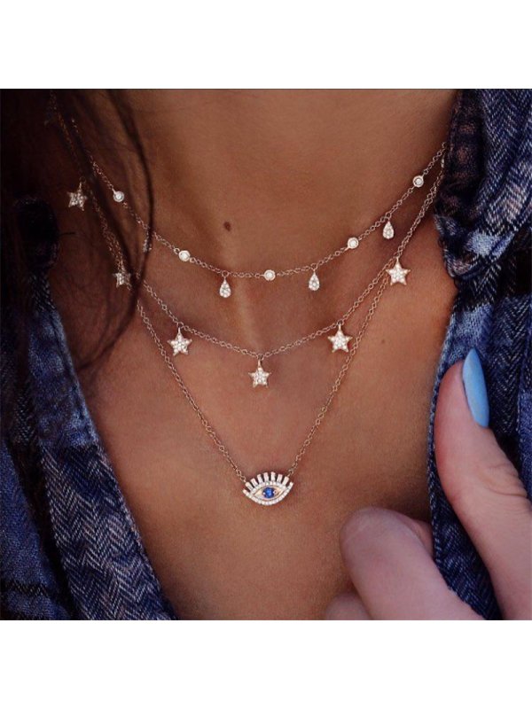 

Pentagram Eye Pendant Multilayer Necklace Set