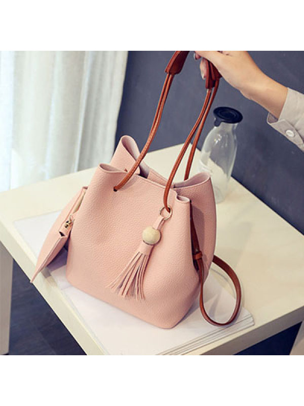

Two-Piece Candy Color Plain Pu Tassel Shoulder Bag