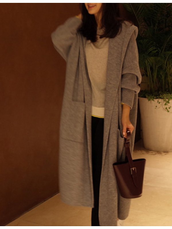 

Casual Long Sleeve Pure Colour Loose Cardigan