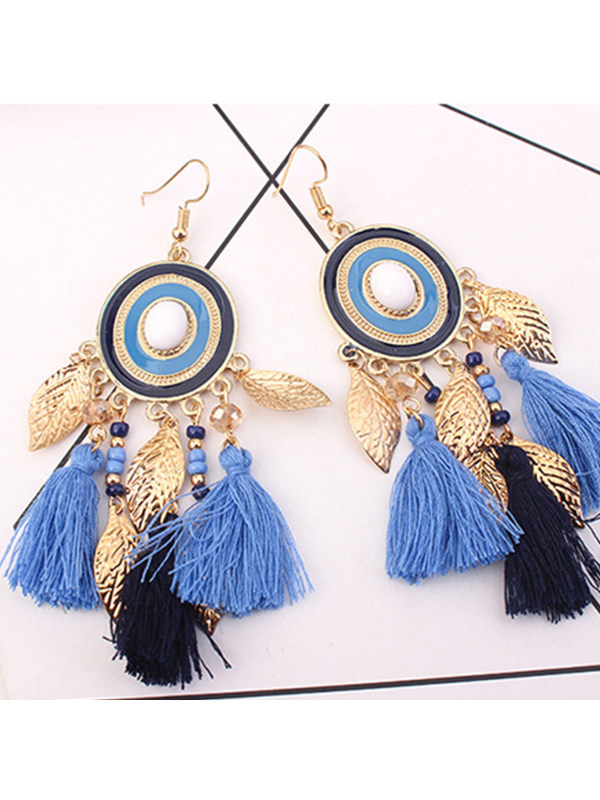 

Ethnic style disc fringed leaf earrings