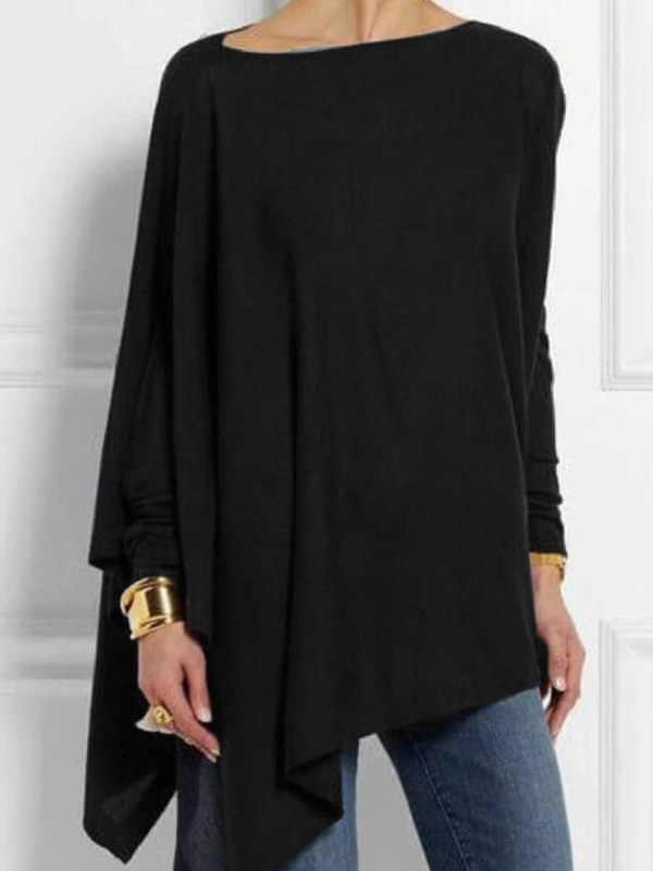 

Round Neck Patchwork Casual Plain Loose Fitting Long Sleeve T-Shirt