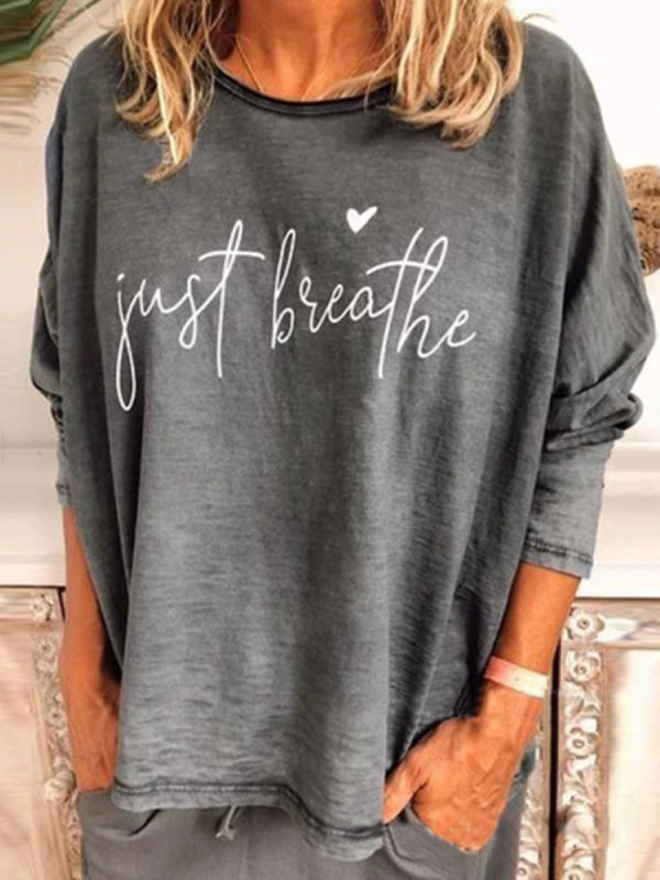 

Casual Long-Sleeved Round Collar Letter Printed T-Shirt