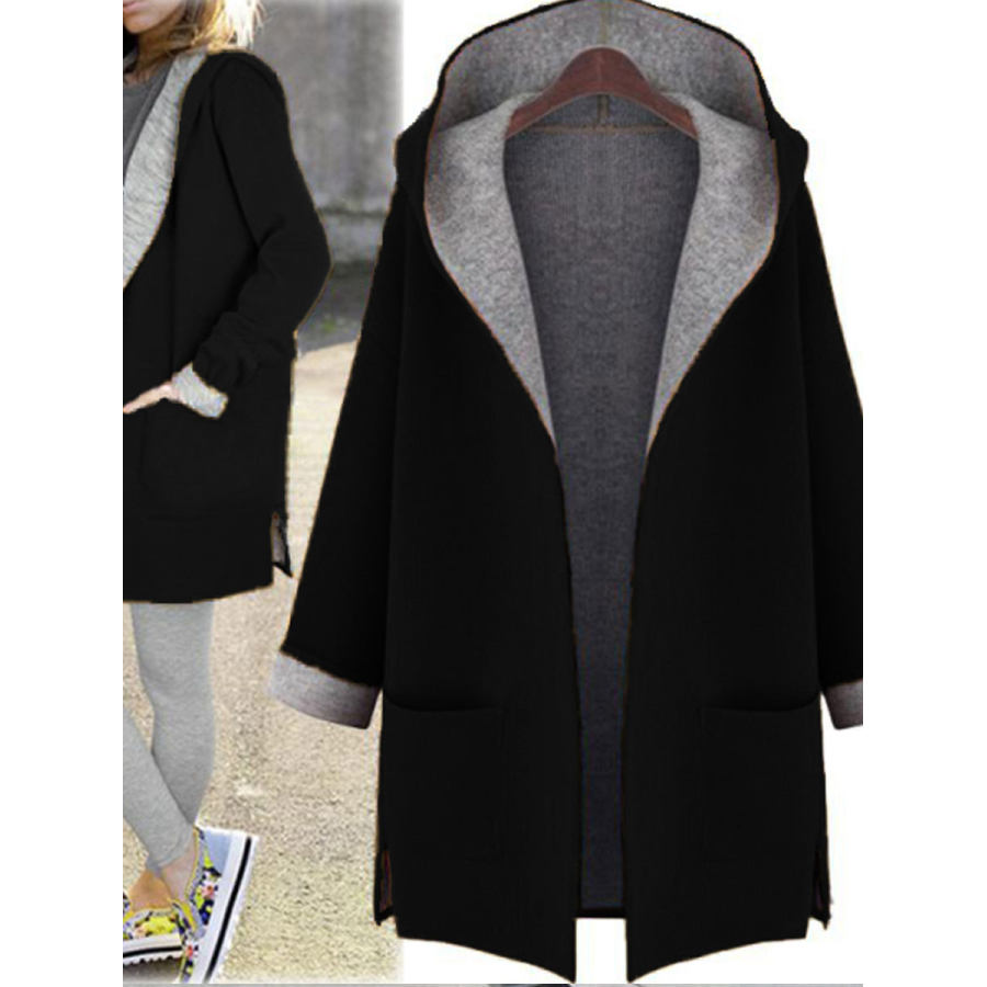 Hooded Cardigan Wool Coat Loose Overcoat
