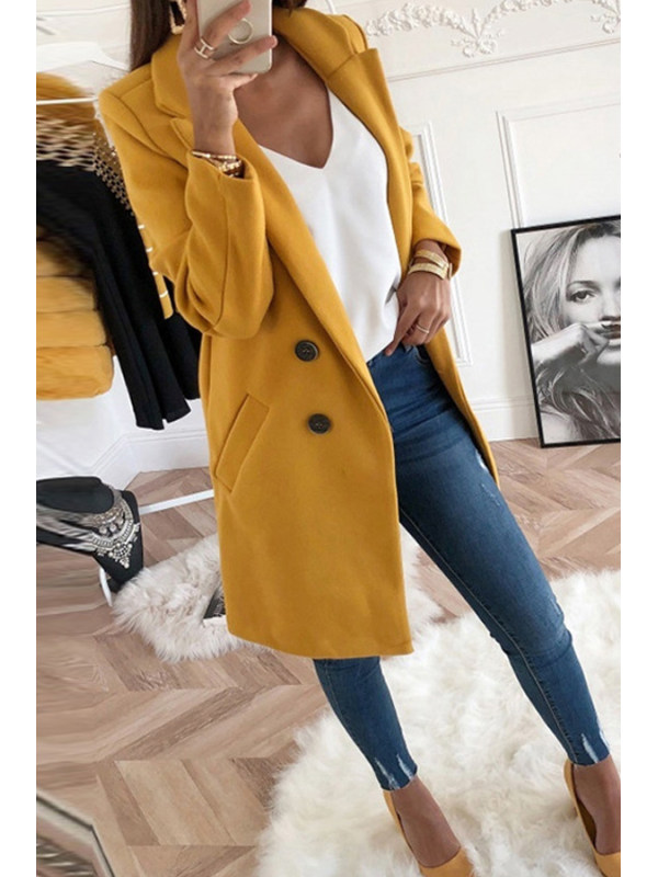 

Lapel Long Sleeve Plain Button Pocket Casual Coats