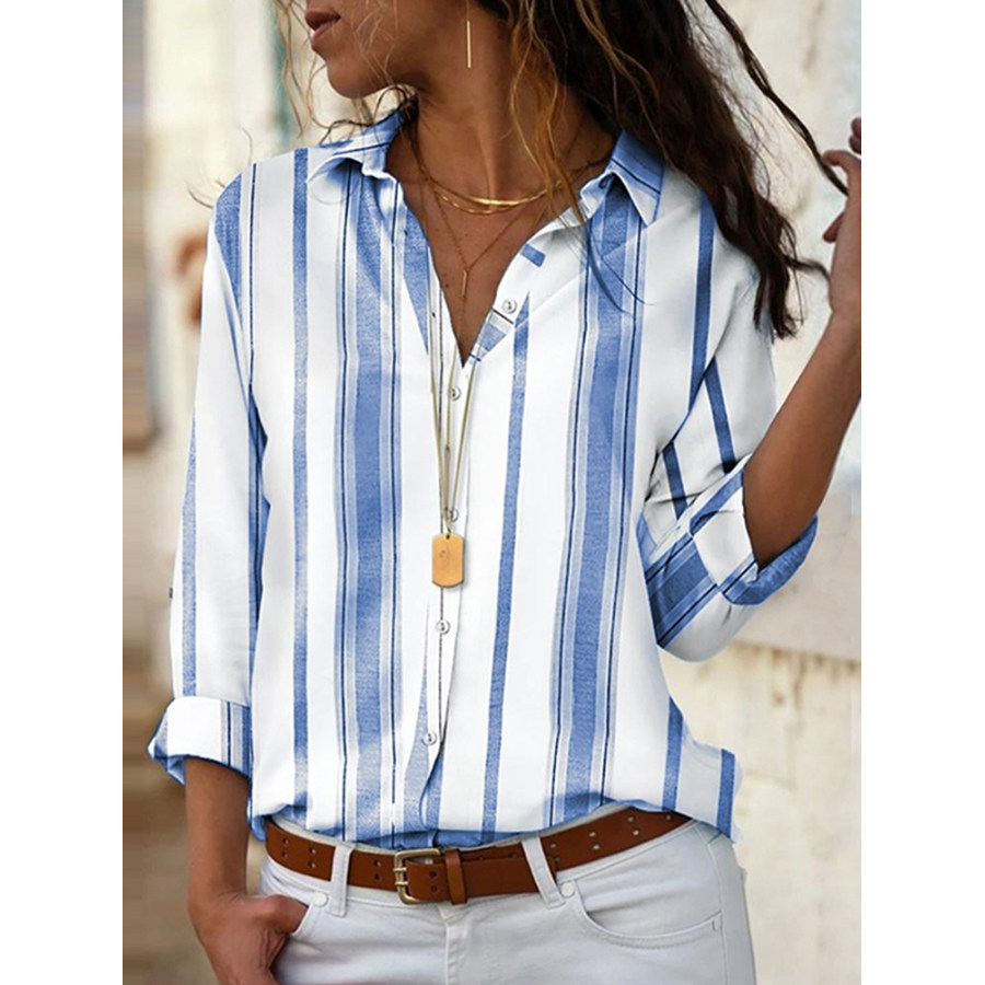 Fashion Striped Single breasted Long Sleeve Blouse