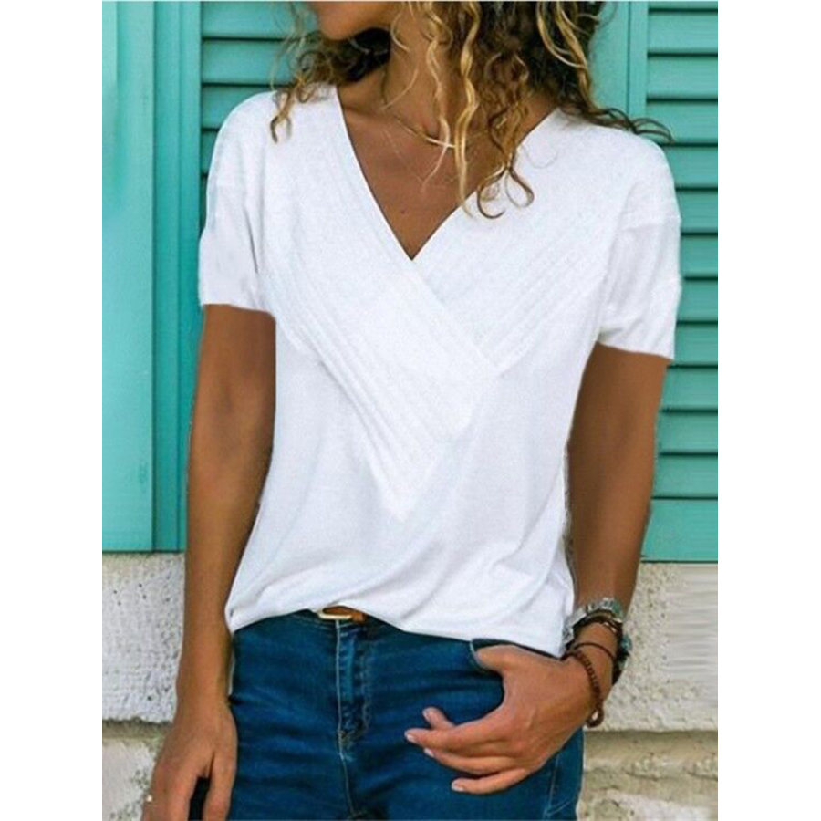 Casual V neck Solid Color Short Sleeve T Shirt