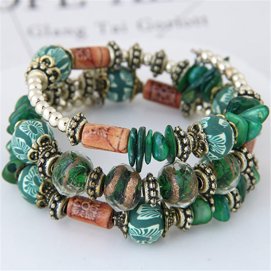 Multi layer colorful stone shell bracelet