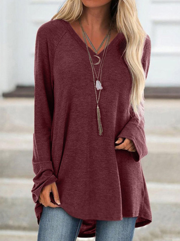 

V Neck Loose-Fitting Plain T-shirt