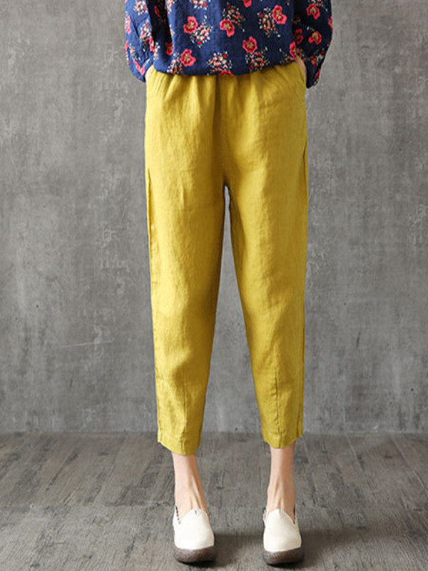 

Cotton and linen cropped loose harem pants