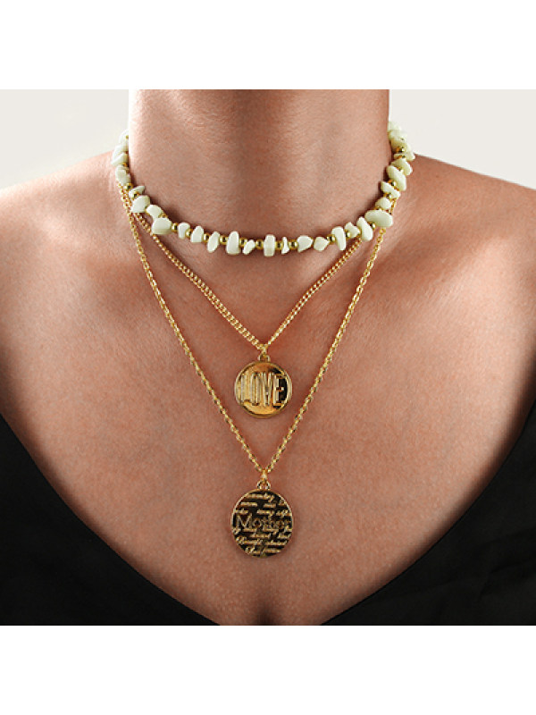 

Vintage ethnic natural stone multilayer necklace