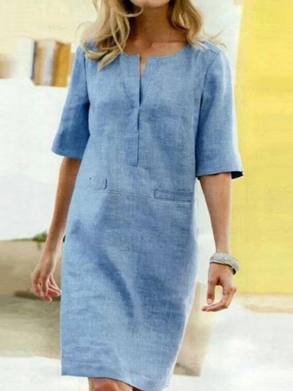 

Women's Classic Casual Loose Half Sleeve Linen Midi Dress