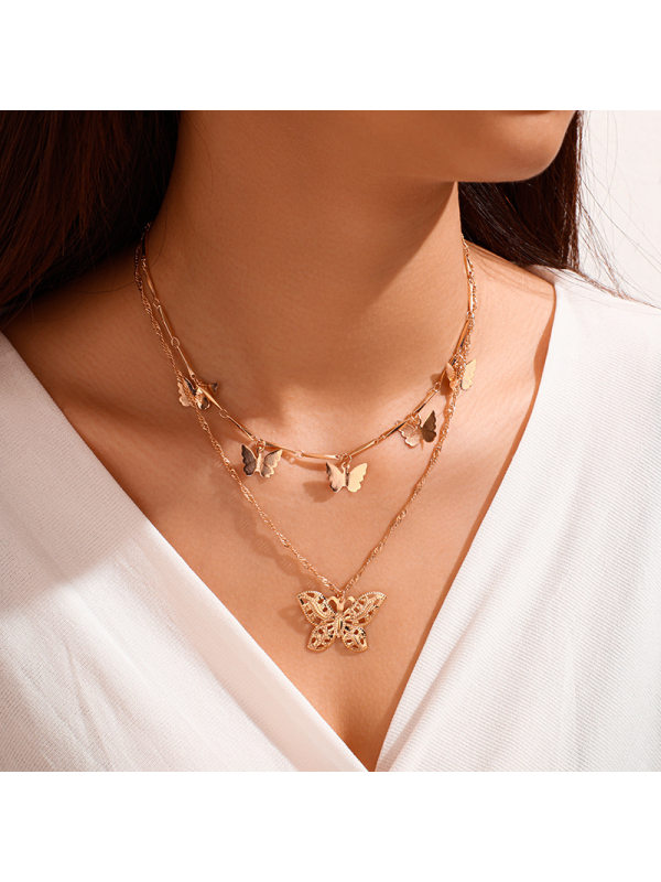 

Women's butterfly pendant double necklace necklace