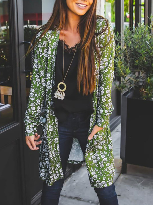 

Fashion small floral long sleeve wide loose shirt
