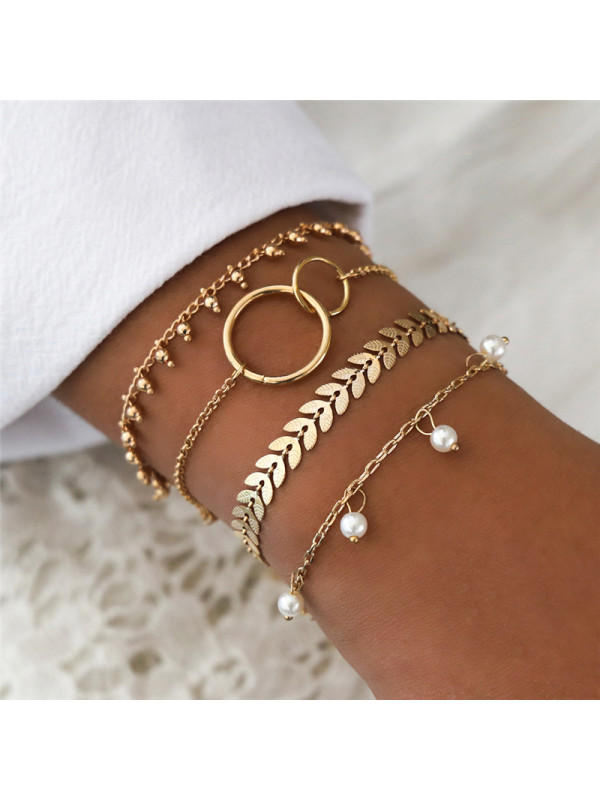 

Simple geometric circle pearl four-piece bracelet