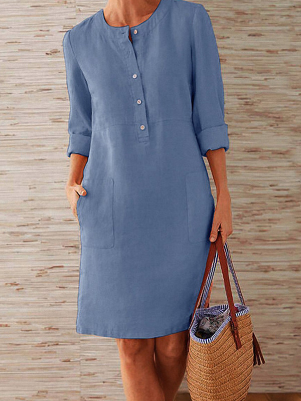 

Loose cotton-linen vintage long-sleeved dress