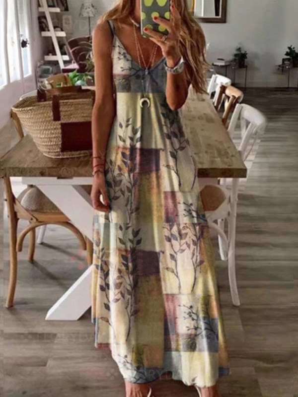 

Vintage Printed Camisole Maxi Dress