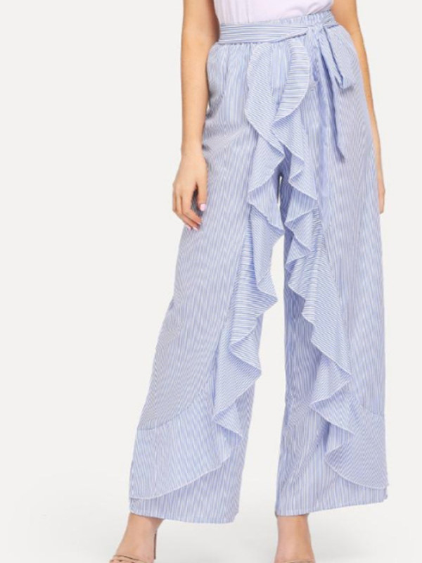 

Striped high-waist ruffled wide-leg pants