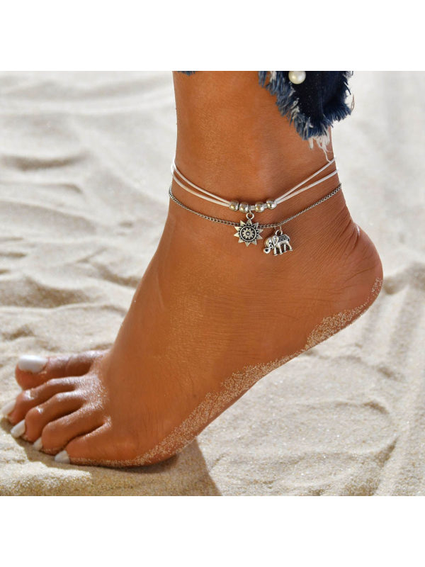 

Beads chain retro multi-layer anklets