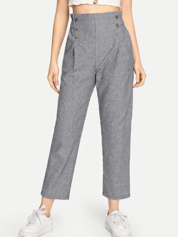

High-waisted casual plaid pants