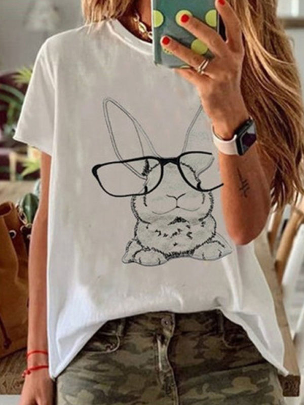 

Rabbit pattern summer casual short sleeve round neck T-shirt