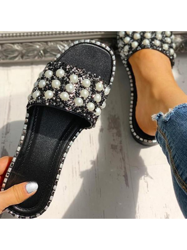 rhinestone flat sandals women's shoes