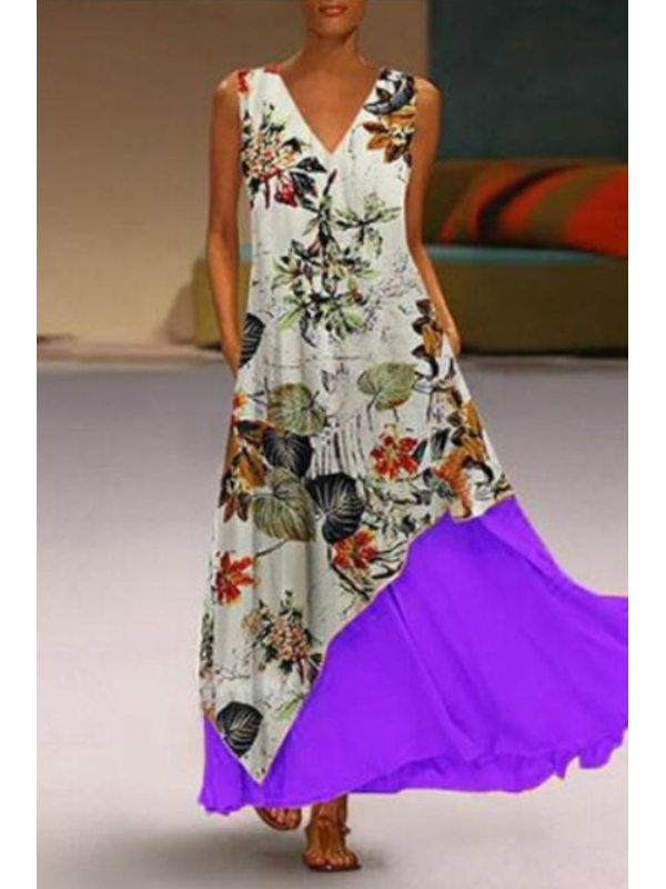 

V Neck Fake Two-piece Floral Maxi Dress