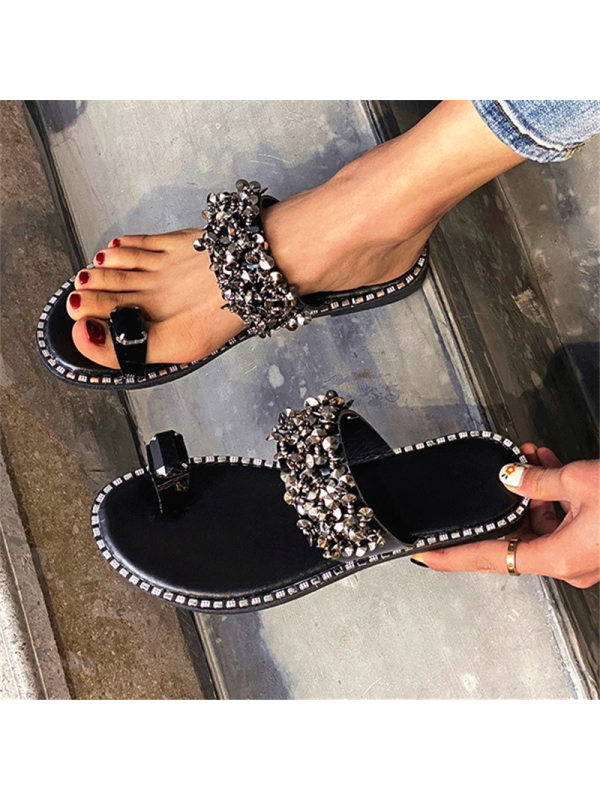 

Fashionable rhinestone slip-on slippers