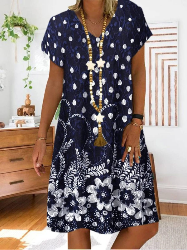 

V Neck Short Sleeve Floral Casual Dress