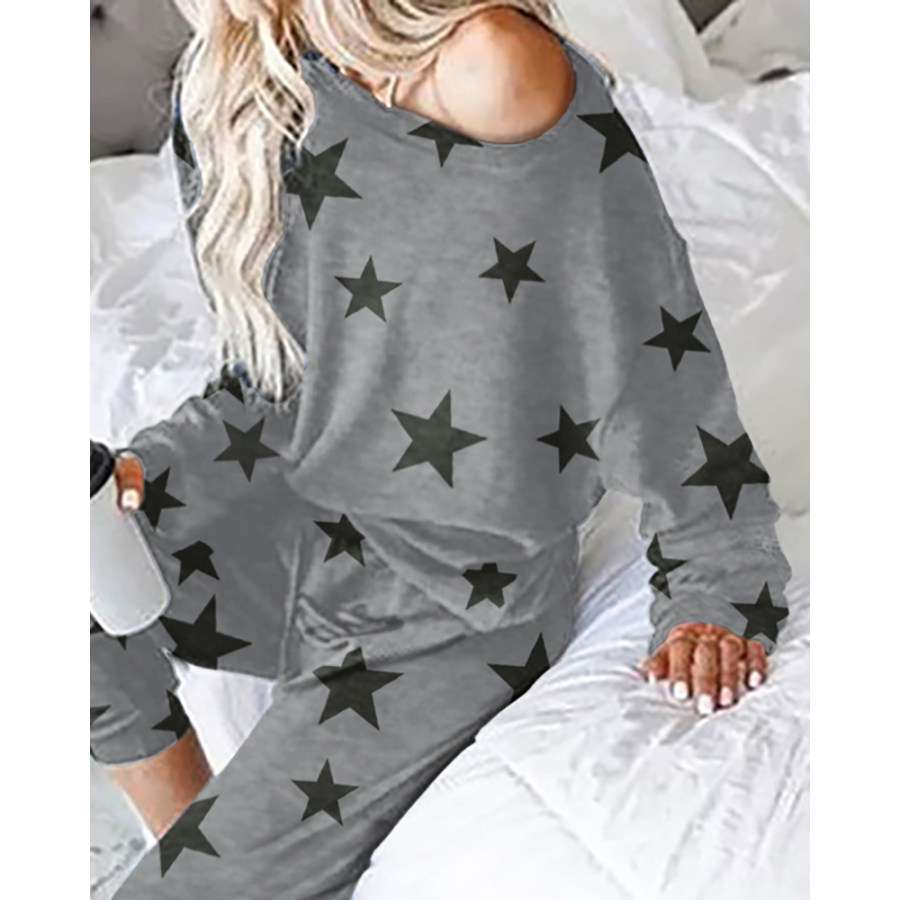 Classic Star Printed Round Neck Long Sleeve Lounge Set