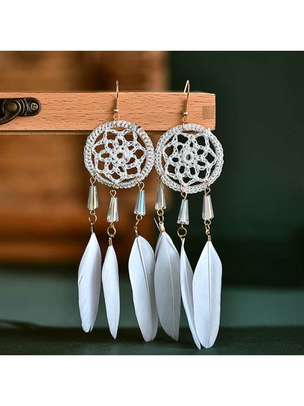 

Feather tassel earrings women's long dream catcher drop earrings