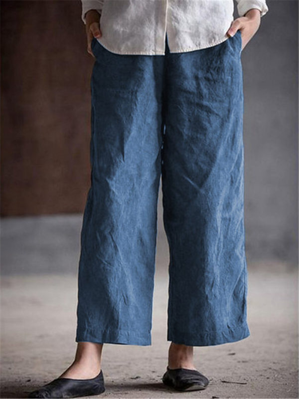 

Women Solid Pockets Cotton Linen Pants