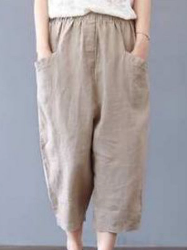 

Loose High Waist Pocket Cotton And Linen Casual Pants
