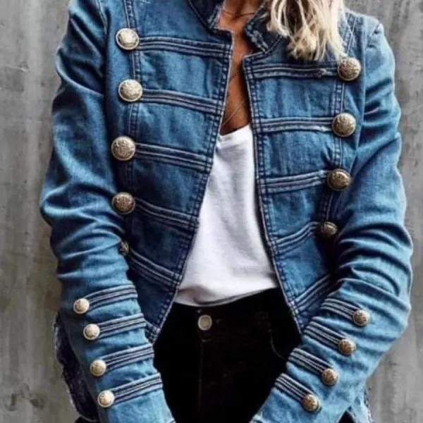 Slim-fit Denim Jacket With Double-breasted Buttons - Leanarea.chimpone.com 