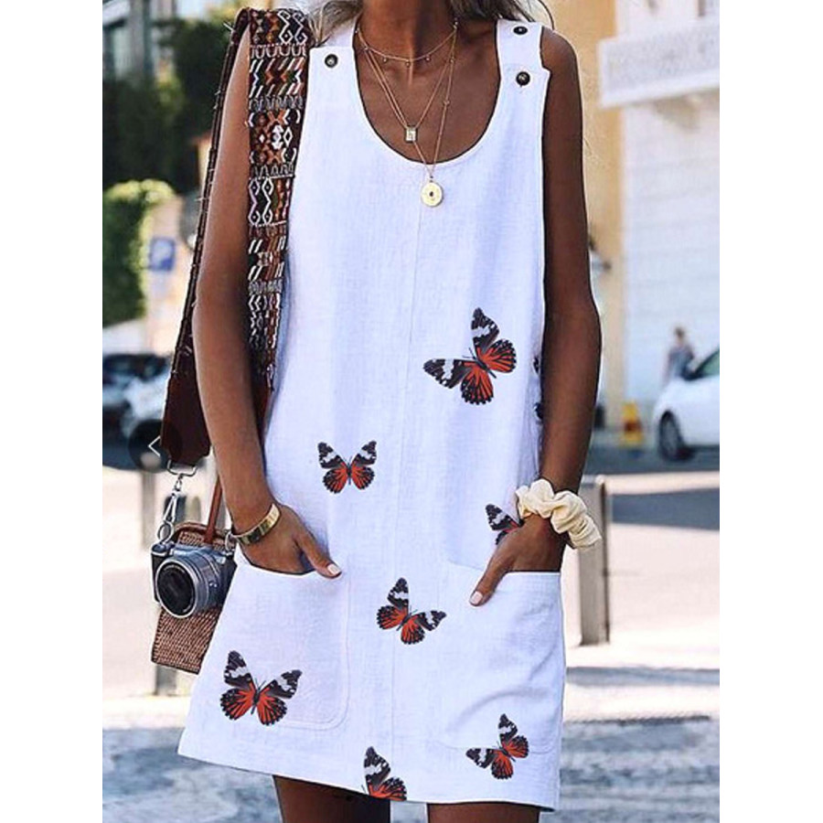 Butterfly Fashion Print Sleeveless Dress