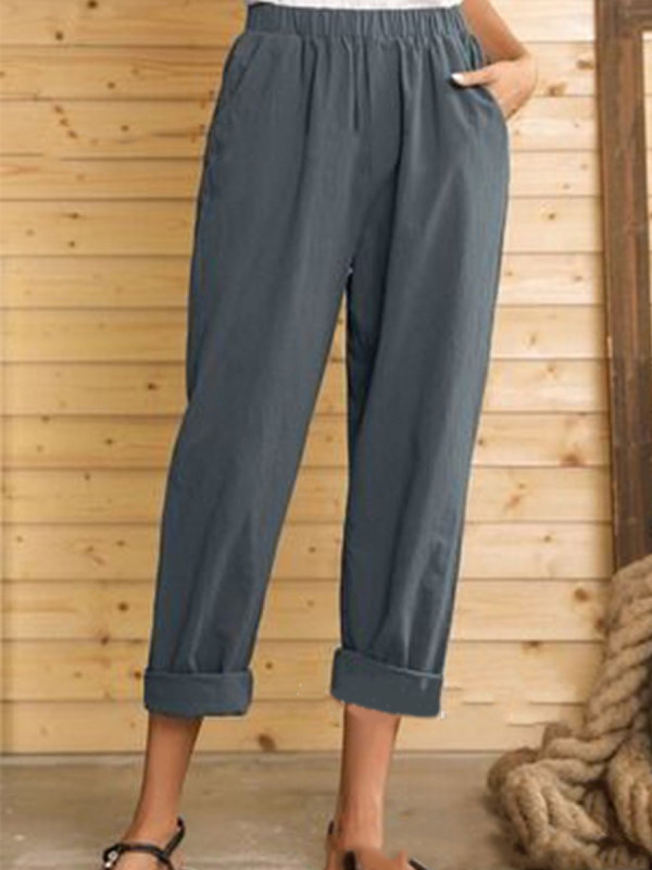 

Casual Solid Color Cotton And Linen Pants