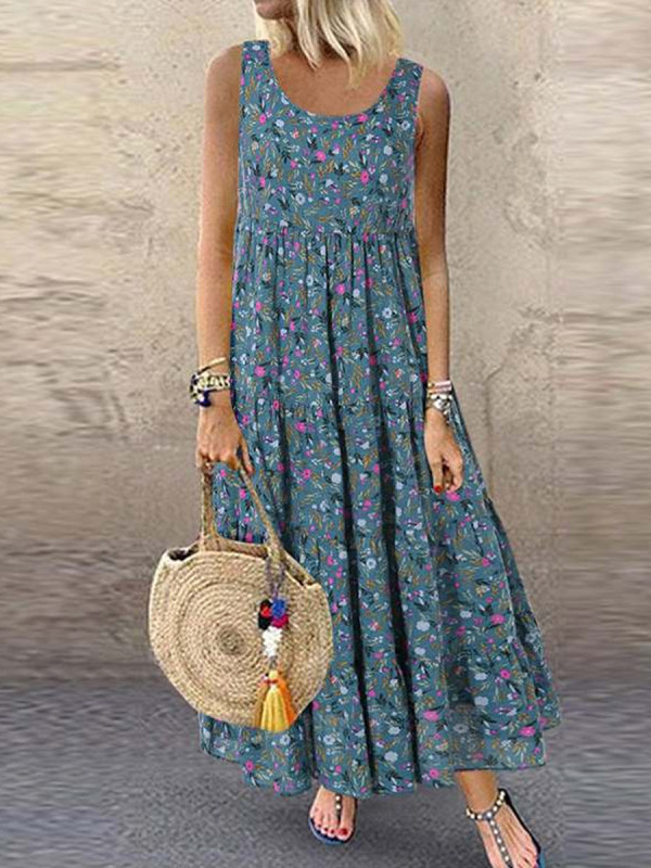 

Casual Floral Sleeveless Bohemian Dress