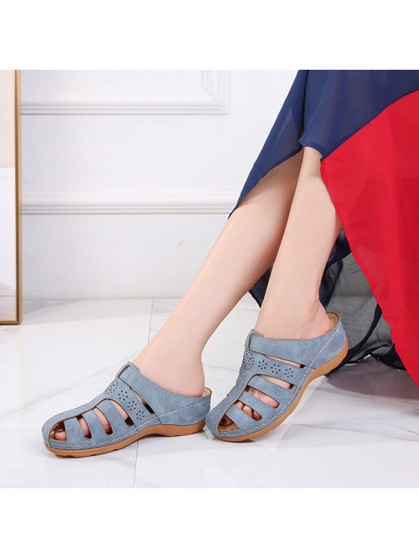 Women's solid color round bottom slippers - holapick.com