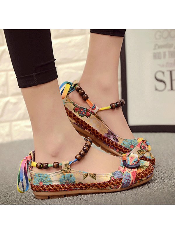 

Ethnic style beaded strap casual shoes